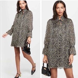 alice + olivia silk blend black yellow white gold tie neck dress chic elegant